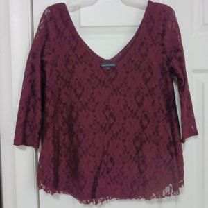 LAST CALL American Eagle Burgundy Lace Blouse Top Size Small